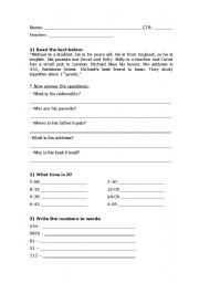 English worksheet: Simple Test!