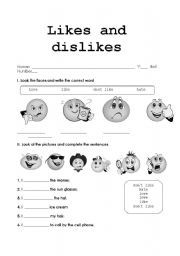 English Worksheet: likes and dislikes