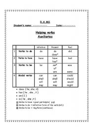 English worksheet: Helping  Verbs