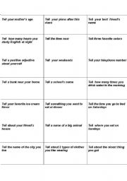 English Worksheet: Tell Cards