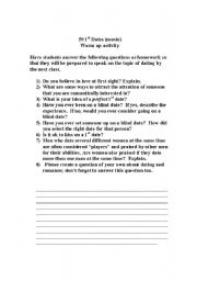 English Worksheet: 50 1st dates conversation/warm up