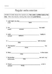 English worksheet: Past regular verbs exercise