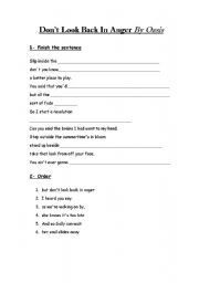 English worksheet: Song - Dont look back in anger (Oasis)