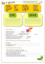 English Worksheet: for / since