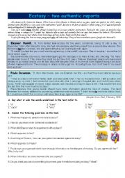 English Worksheet: Ecstasy  two authentic reports