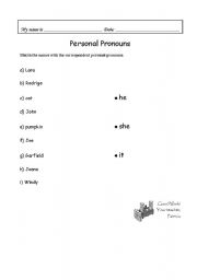 English worksheet: Personal Pronouns - exercise