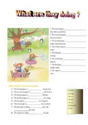 English Worksheet: Present Continuous-Prepositions of Place