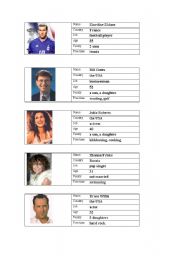 English Worksheet: Celebrities Personal Information Cards