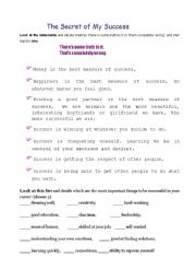 English Worksheet: THE SECRET OF MY SUCCESS