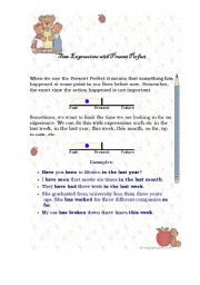 English worksheet: time expressions with present perfect