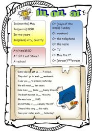 English Worksheet: IN, ON, AT