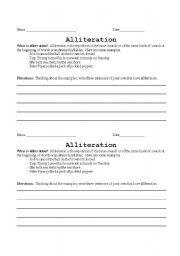 English Worksheet: Alliteration