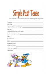 English worksheet: Complete the sentences Simple Past