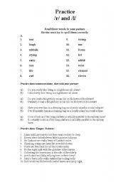 English worksheet: Pronunciation practice /r/ and /l/