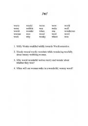 English worksheet: Pronunication /w/