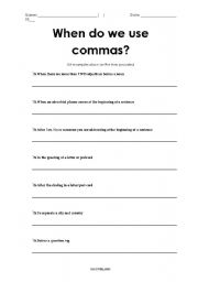 English Worksheet: When do we use commas?