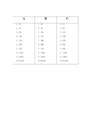 English Worksheet: Numbers Race