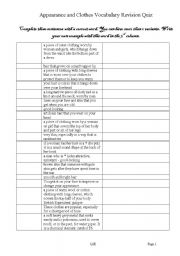 English worksheet: clothes and appearance