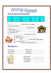 English Worksheet: Animal Homes