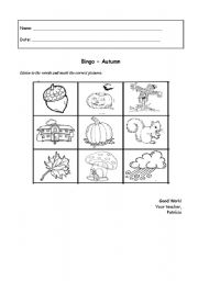 English Worksheet: Autumn Bingo