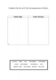 English worksheet: Time expressions- present continous or present simple?
