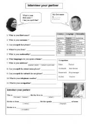 English Worksheet: Interview your partner