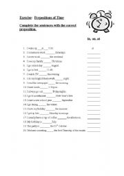 English Worksheet: Prepositions of time - worksheet