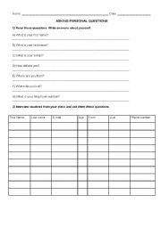 English worksheet: Personal questions