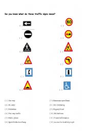 English Worksheet: Traffic Signs