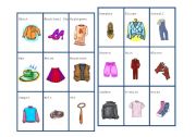 English Worksheet: Clothing- Bingo