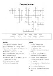 English Worksheet: Geography vocabulary crossword