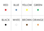 English Worksheet: 11 colours flashcards - coloured dot &name, just name, just colour - 33 in total