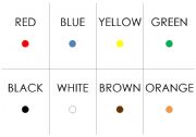 English worksheet: 11 colours flashcards - coloured dot &name, just name, just colour - 33 in total