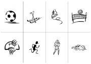English Worksheet: 20 B&W sports flashcards - just picture & just name - 40 in total, 8-up