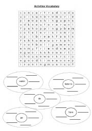 English worksheet: Activities vocabulary wordsearch
