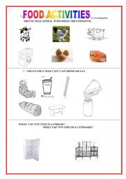 English worksheet: food activities for kindergarten