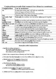 English Worksheet: Conjunctions 