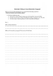 English worksheet: Writing introduction worksheet