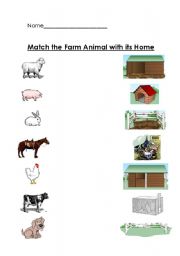 FARM ANIMALS AND THEIR HOME MATCHING WORKSHEET