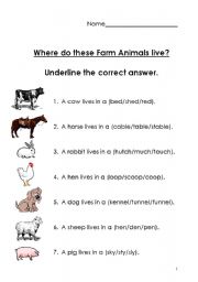 English Worksheet: FARM ANIMALS AND THEIR HOME MATCHING WORKSHEET 2