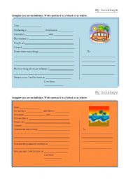 English Worksheet: My holidays- postcard writing