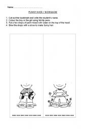 English Worksheet: Funny hair bookmark