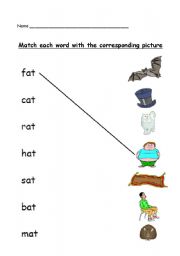 English Worksheet: phonics -at- matching worksheet