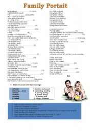 English Worksheet: family portrait -song