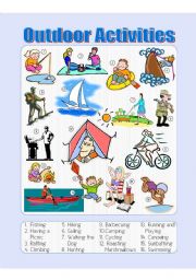 English Worksheet: Outdoor Activities Picture Dictionary