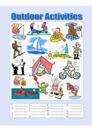 English Worksheet: Outdoor Activities Picture Dictionary - Fill in the Blanks