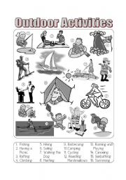 English Worksheet: Outdoor Activities Picture Dictionary Greyscale