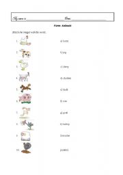 English Worksheet: Matching the farm animals