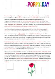 English Worksheet: POPPY DAY : VETERANS DAY