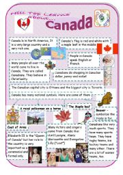 English Worksheet: Canada - an introduction to the country